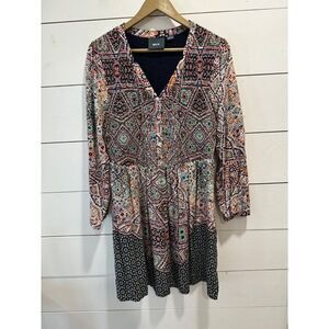 Anthropologie Maeve Tiled Amethyst Smocked Button Up Bodice Dress Boho Medium